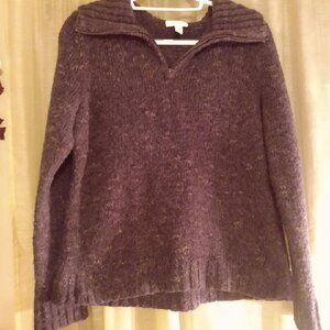 Charter Club Pull-over 1/4 zip flecked wool blend knit Sweater Purple Large